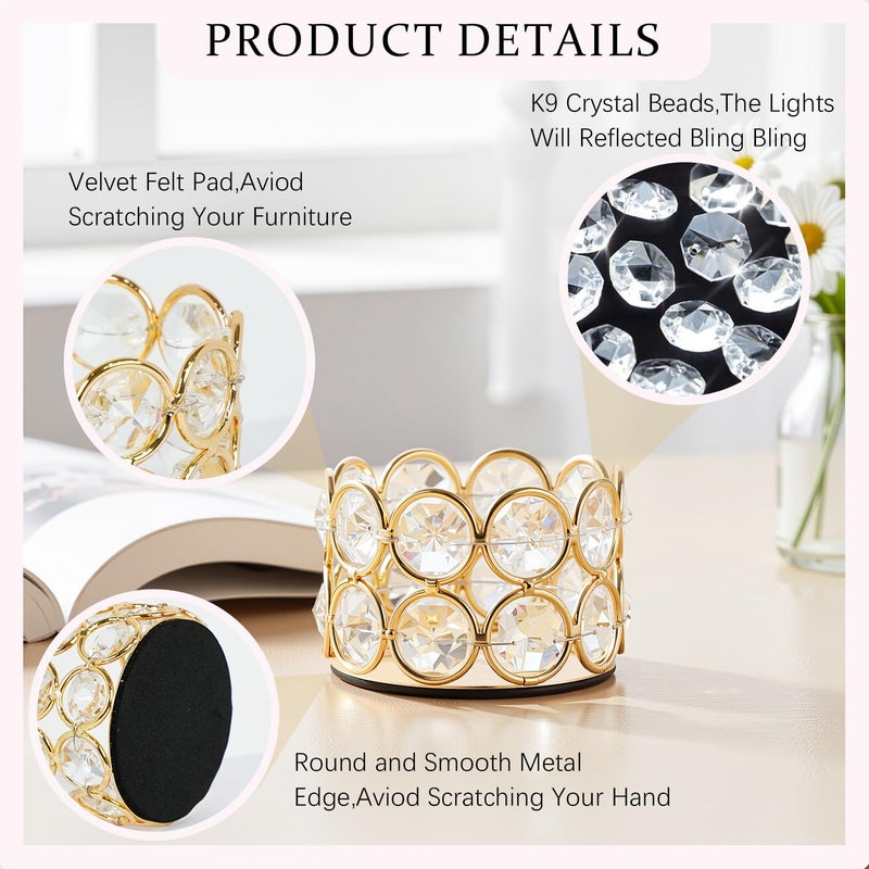 VINCIGANT Pack of 12 Gold Crystal Tea Light Candle Holders for Wedding Home Table Centerpiece Decoration, Valentine's Day Gifts (Candle Excluded) - Image 4